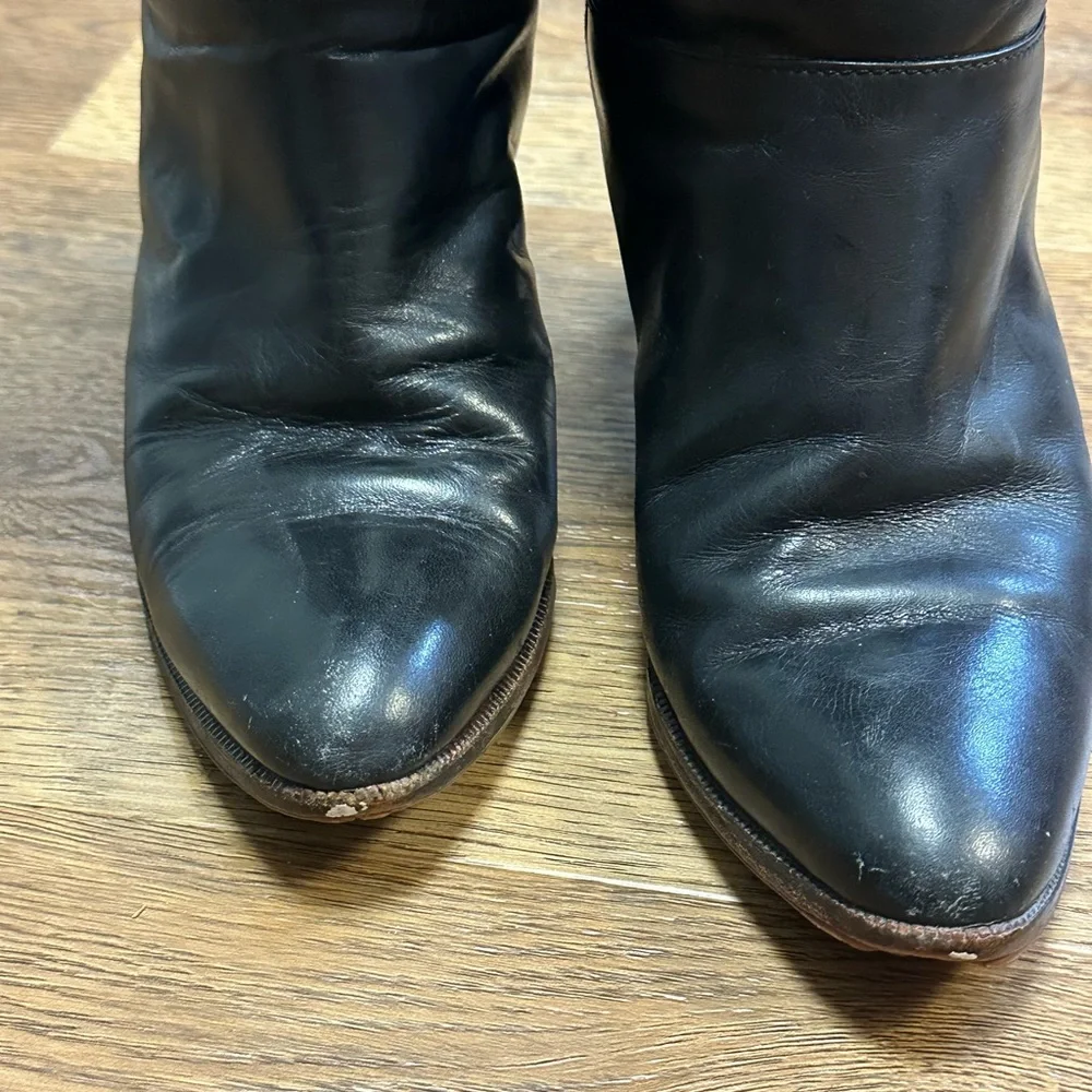 Vintage GUCCI Black Leather Wood Heel Knee Boots 29946 6035 Sz 38 Made in Chile - Picture 6 of 11